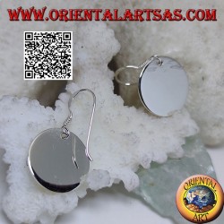 Silver pendant earrings with smooth and flat round plate