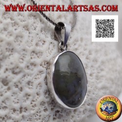 Pendentif en argent avec agate mousse cabochon ovale avec cadre lisse