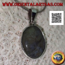 Colgante de plata con ágata musgo cabujón ovalado con marco liso