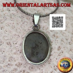 Pendentif en argent avec agate mousse cabochon ovale avec cadre lisse