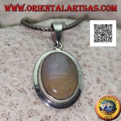 Silver pendant with cabochon oval musk agate with smooth protruding edge