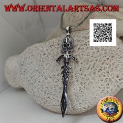 Pendentif épée en argent avec double cliquets, garde et visage inca sur la poignée