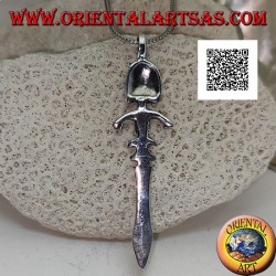 Pendentif épée en argent avec double cliquets, garde et visage inca sur la poignée