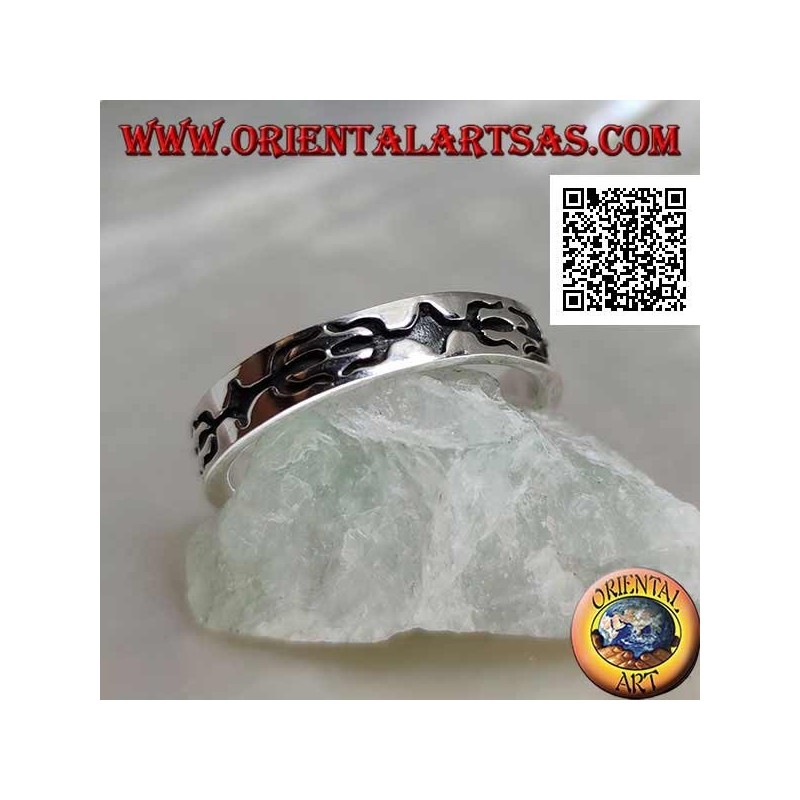 Silver ring inlaid with opposing trident