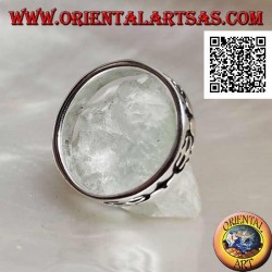 Silver ring inlaid with opposing trident