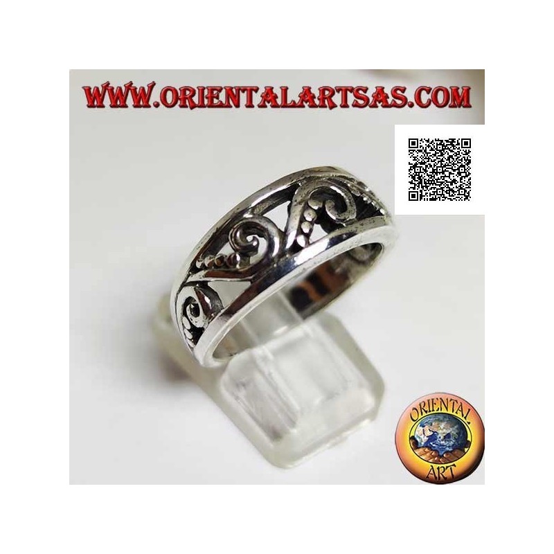 Bague de culture en argent avec motif ajouré de courbes et de disques