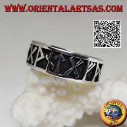 Silver ring with bas-relief Nordic runes