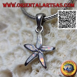 Silver pendant in the shape of a starfish with harlequin opal