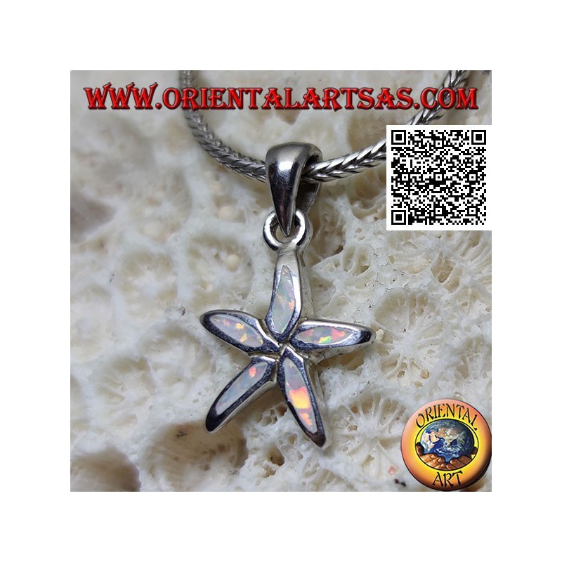 Silberanhänger in Form eines Seesterns mit Harlekinopal