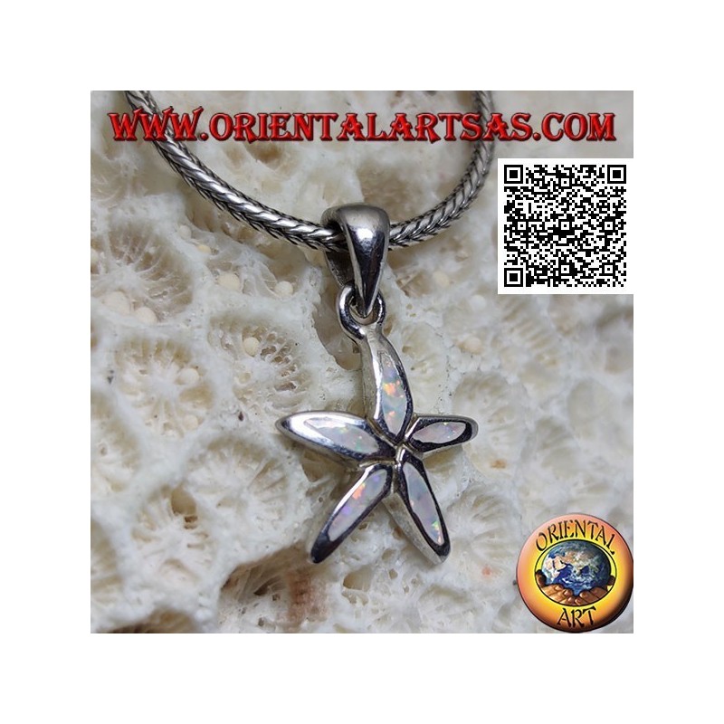 Ciondolo in argento a forma di stella marina  con opale arlecchino