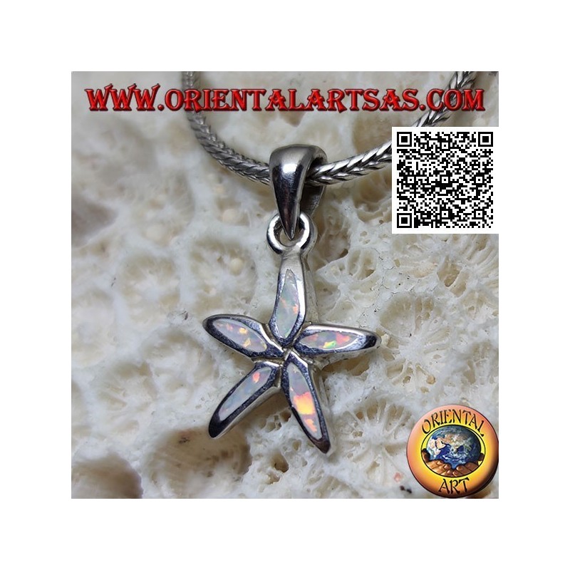 Ciondolo in argento a forma di stella marina  con opale arlecchino