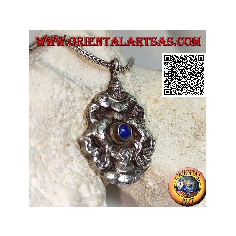 Aṣṭamaṃgala Silberanhänger die acht glückverheißenden Symbole mit Lapislazuli