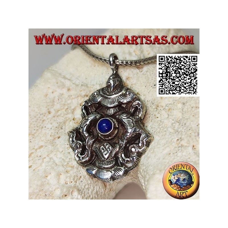 Colgante de plata Aṣṭamaṃgala los ocho símbolos auspiciosos con lapislázuli