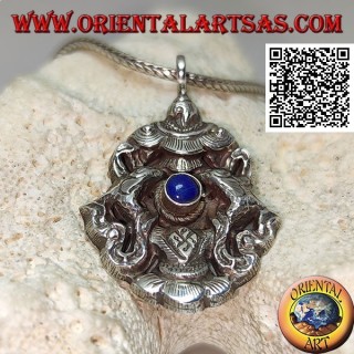 Ciondolo in argento Aṣṭamaṃgala  gli otto simboli del buon auspicio con lapislazzulo