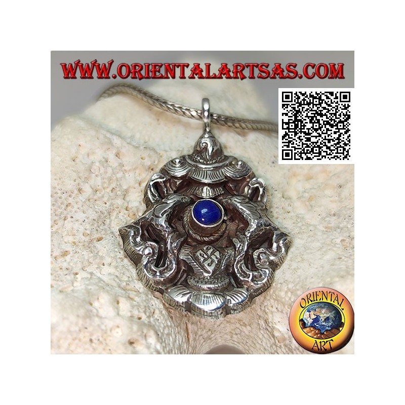 Aṣṭamaṃgala Silberanhänger die acht glückverheißenden Symbole mit Lapislazuli