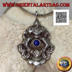 Aṣṭamaṃgala Silberanhänger die acht glückverheißenden Symbole mit Lapislazuli