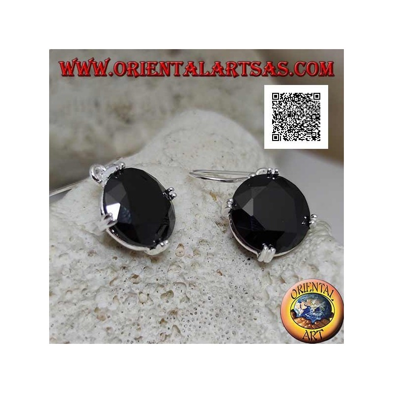 Pendientes colgantes de plata con circonita de espinela redonda engastada en los 4 puntos cardinales