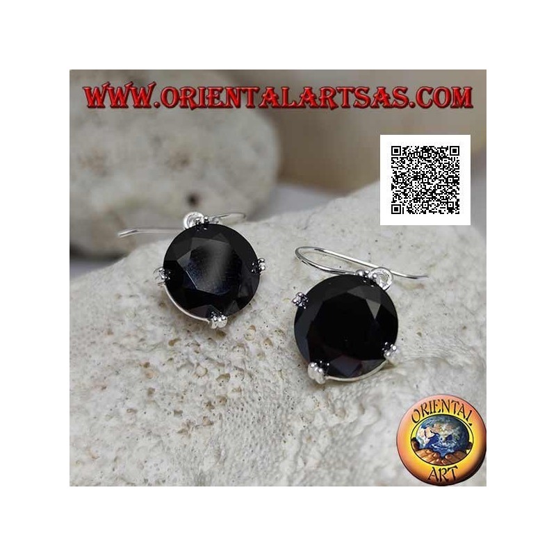 Orecchini in argento pendenti con zircone spinello tondo incastonato sui 4 punti cardinali