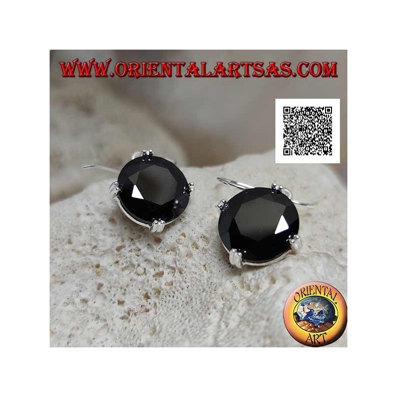Silver pendant earrings with round spinel zircon set on the 4 cardinal points