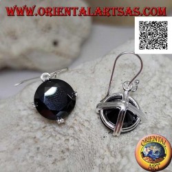 Pendientes colgantes de plata con circonita de espinela redonda engastada en los 4 puntos cardinales