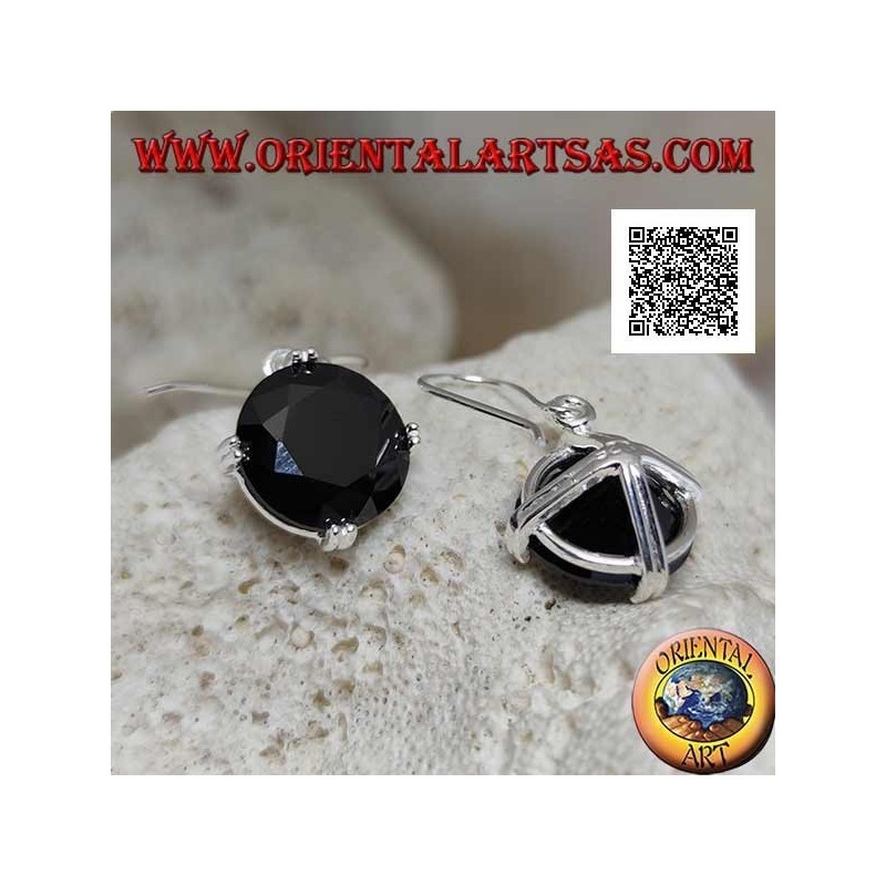 Silver pendant earrings with round spinel zircon set on the 4 cardinal points