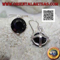 Boucles d'oreilles pendantes en argent avec zircon spinelle rond serties sur les 4 points cardinaux