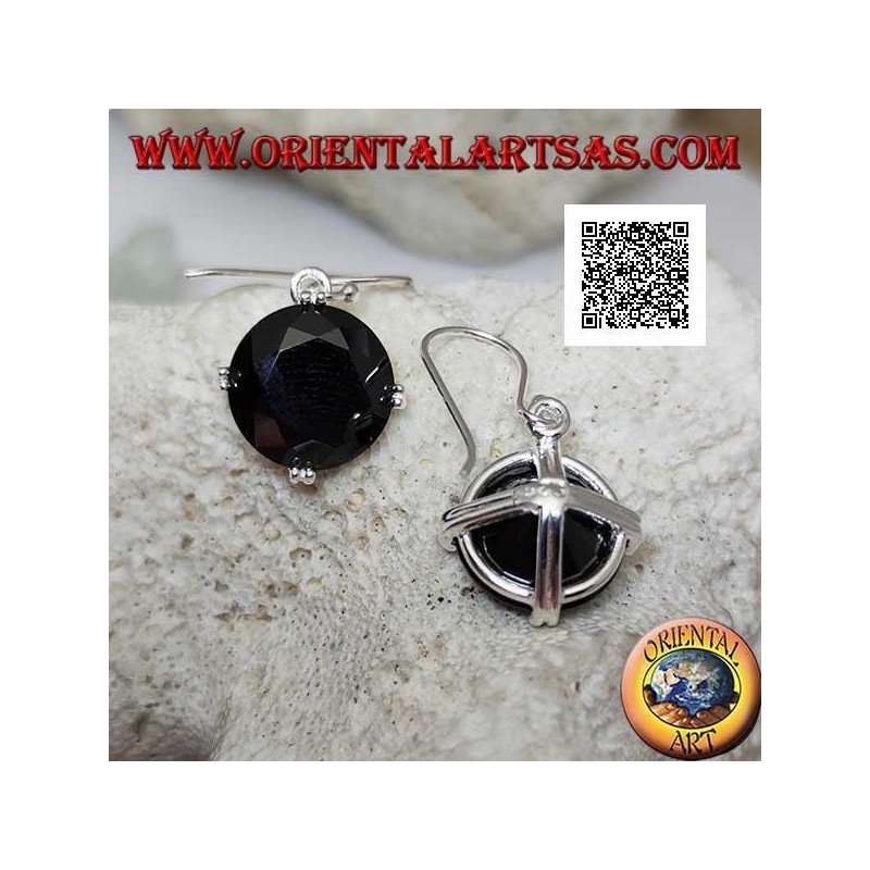 Orecchini in argento pendenti con zircone spinello tondo incastonato sui 4 punti cardinali