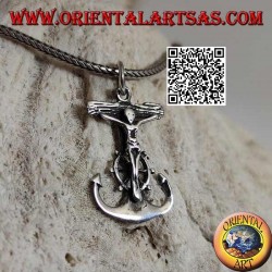 Colgante de plata en forma de ancla con timón y crucifijo cristiano
