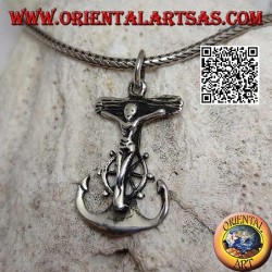 Silver pendant in the shape of an anchor with rudder and Christian crucifix