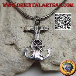 Pendentif en argent en forme d'ancre avec gouvernail et crucifix chrétien
