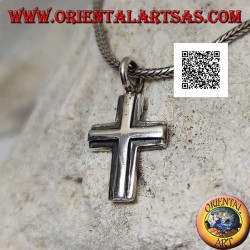 Colgante de plata en forma de cruz cristiana doble superpuesta lisa
