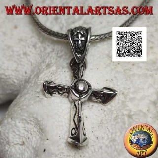 Silberanhänger dreidimensionales spitzes christliches Kreuz mit Gravuren an den 3 Kanten und Kreuz am Haken