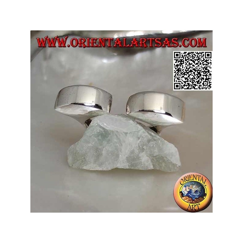 Bague en argent ouverte carrée lisse avec deux hémisphères sur le devant