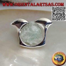 Bague en argent ouverte carrée lisse avec deux hémisphères sur le devant