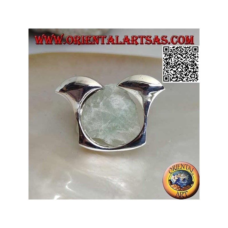 Smooth square open silver ring with two hemispheres on the front