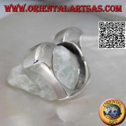 Smooth square open silver ring with two hemispheres on the front
