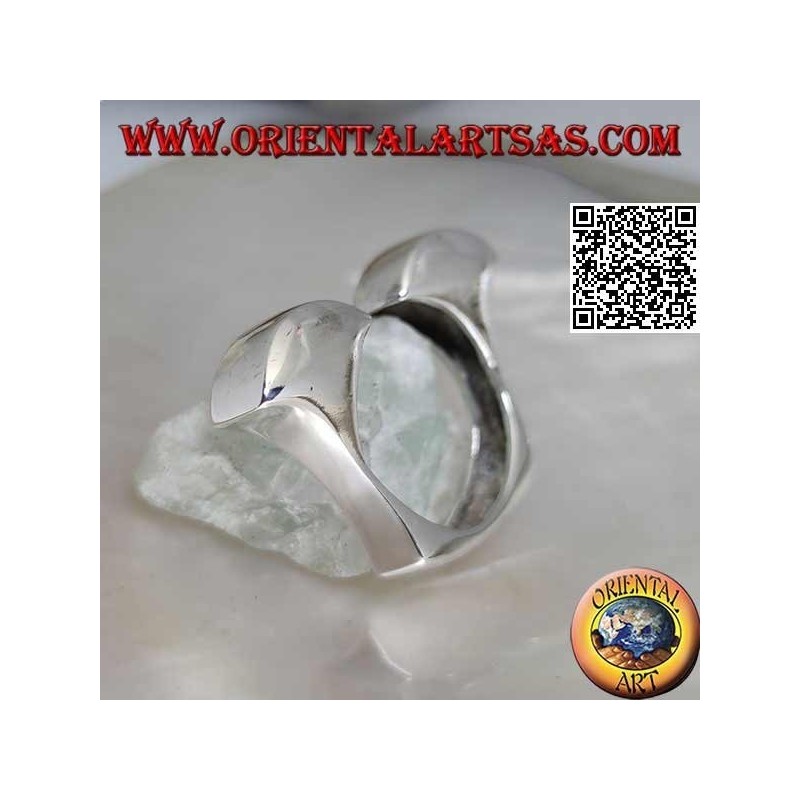 Bague en argent ouverte carrée lisse avec deux hémisphères sur le devant