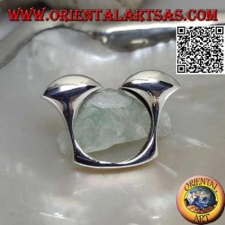 Anillo de plata liso cuadrado abierto con dos hemisferios en la parte delantera