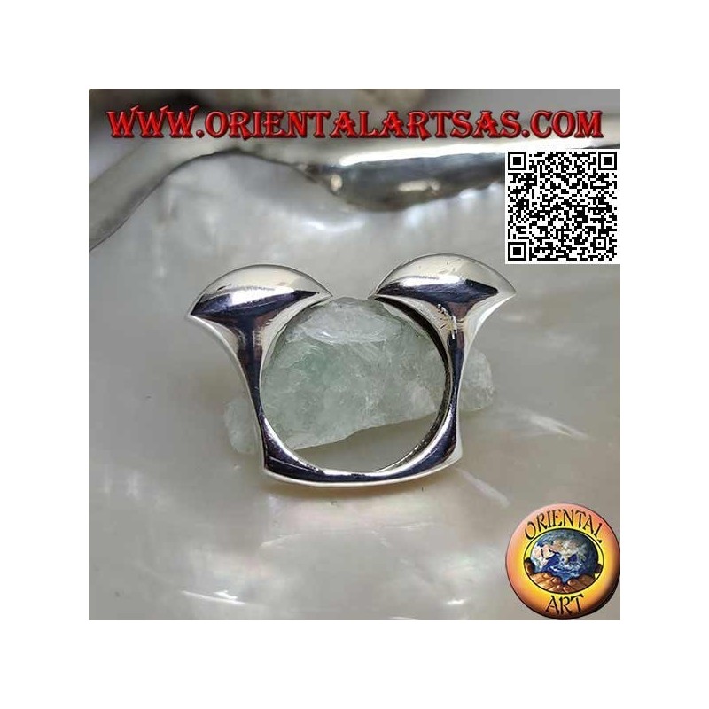 Anillo de plata liso cuadrado abierto con dos hemisferios en la parte delantera