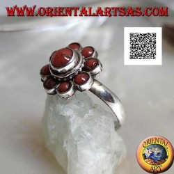Pequeño anillo de plata en forma de margarita con antiguos corales tibetanos (11)