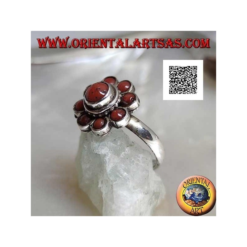 Anello in argento a forma di margherita piccola con coralli antichi Tibetani  (11)