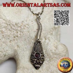 Silver pendant in the shape of a cobra with handmade garnet
