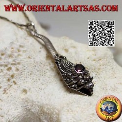 Silver pendant in the shape of a cobra with handmade garnet
