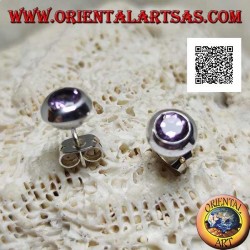 Pendientes de plata con lóbulo con amatista redonda natural engastada al ras del borde