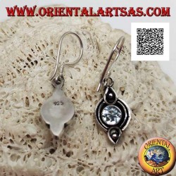 Silver earrings with natural round blue topaz on etched ethnic setting