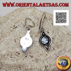 Silver earrings with natural round blue topaz on etched ethnic setting