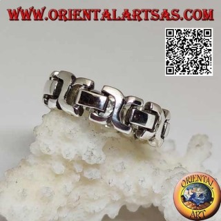 Anillo de cadena rígido liso en plata con rectángulos