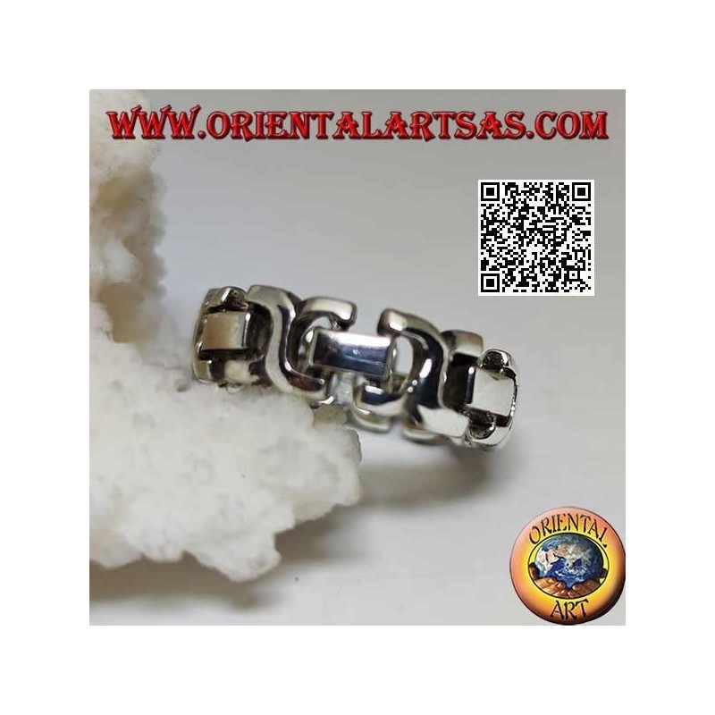 Smooth rigid chain ring in silver with rectangles