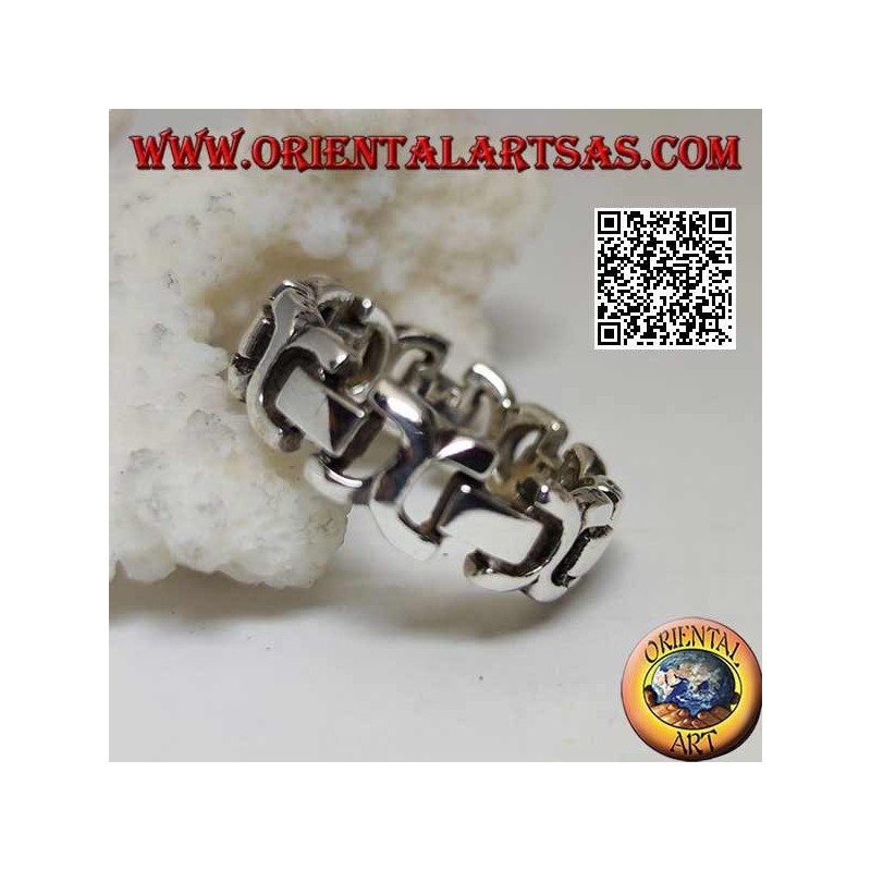 Smooth rigid chain ring in silver with rectangles