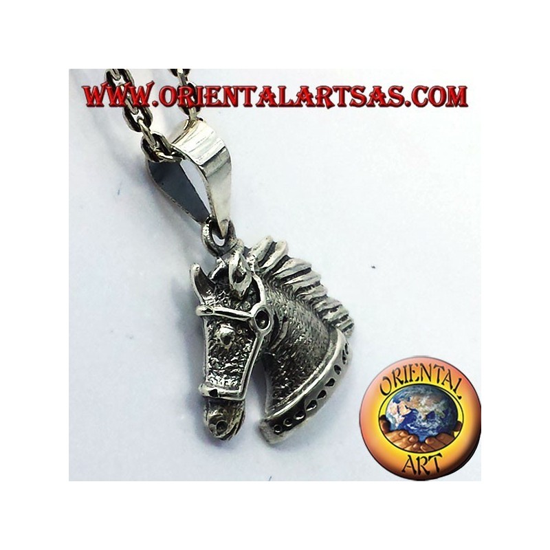 pendant horse head with bridle silver